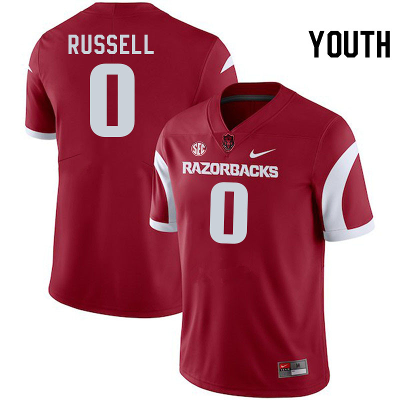 Youth #0 Braylen Russell Arkansas Razorbacks College Football Jerseys Stitched-Cardinal